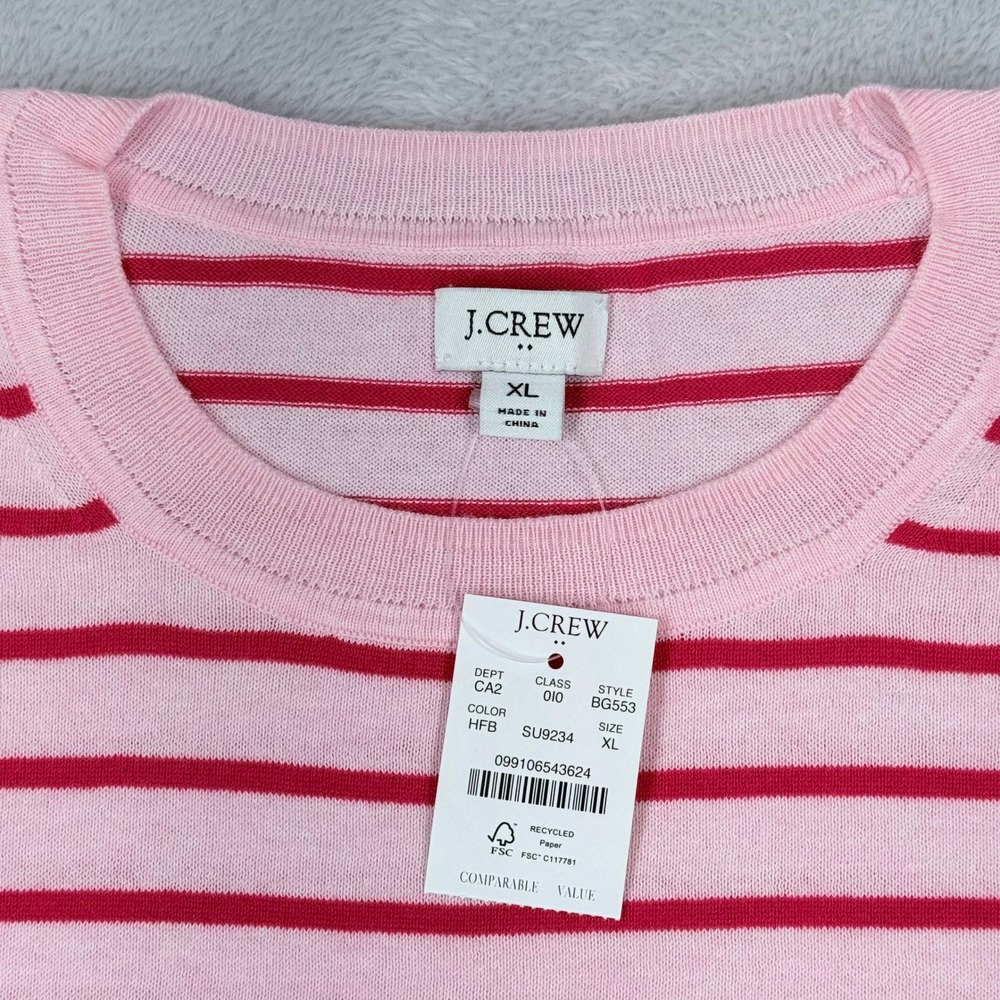 J Crew Dropped Shoulder Crewneck Sweater Womens XL Pink Striped Relaxed Pullover - Picture 4 of 8